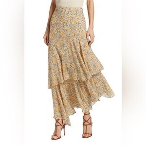 Veronica Beard Kaneli Paisley Tiered Asymmetric Silk Skirt, NWT, Size 10